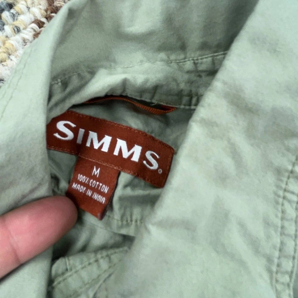 Simms Shirt Men Medium Green Button Up Outdoors Fishing Camp Pockets Adult - Picture 3 of 9